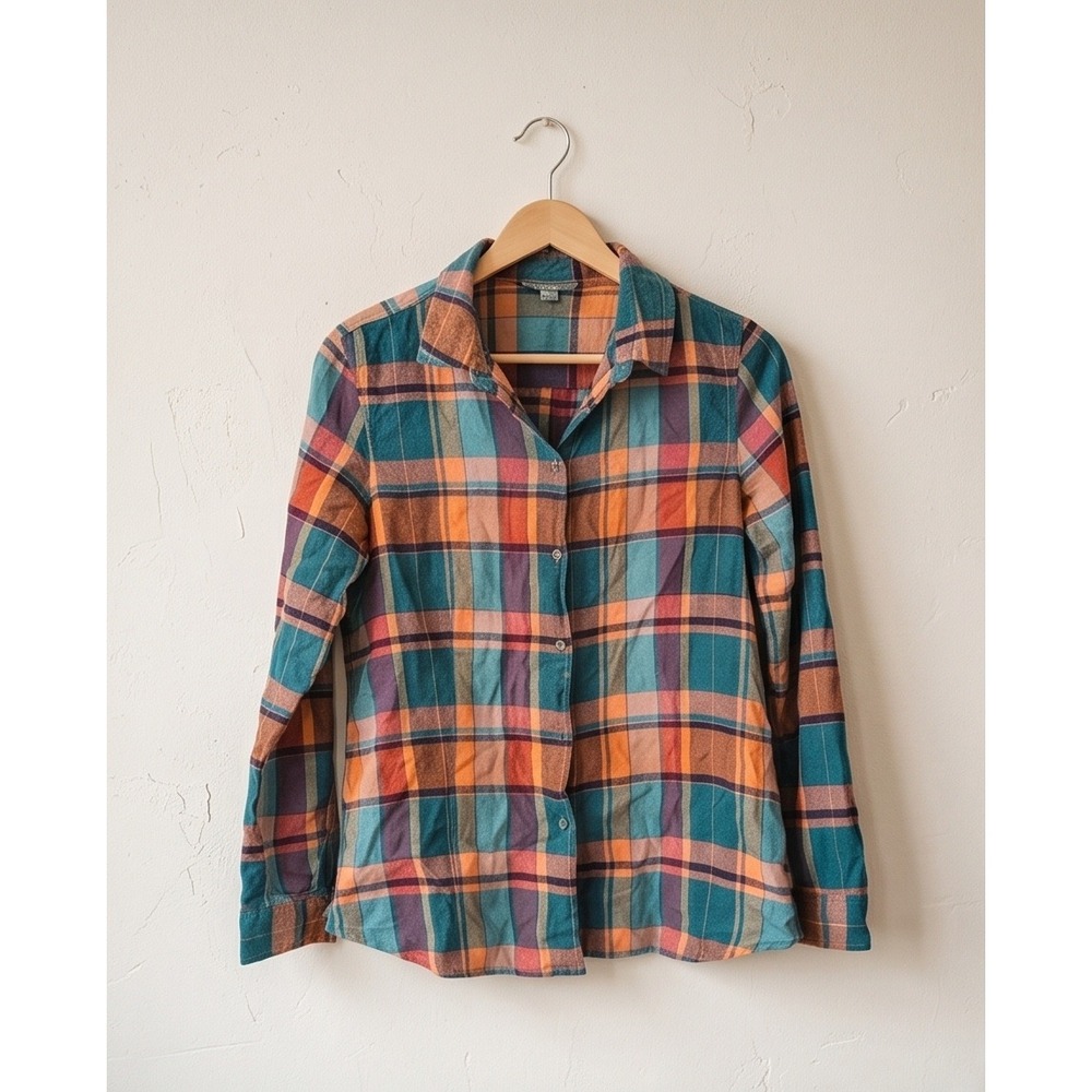L.L. Bean Signature‎ Plaid Flannel Shirt Womens 10 Multi-Color Excellent Cotton - Picture 5 of 14